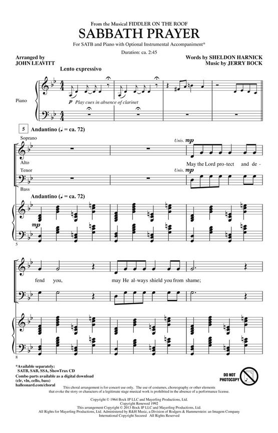 Sabbath Prayer - from Fiddler on the Roof ShowTrax : ShowTrax CD