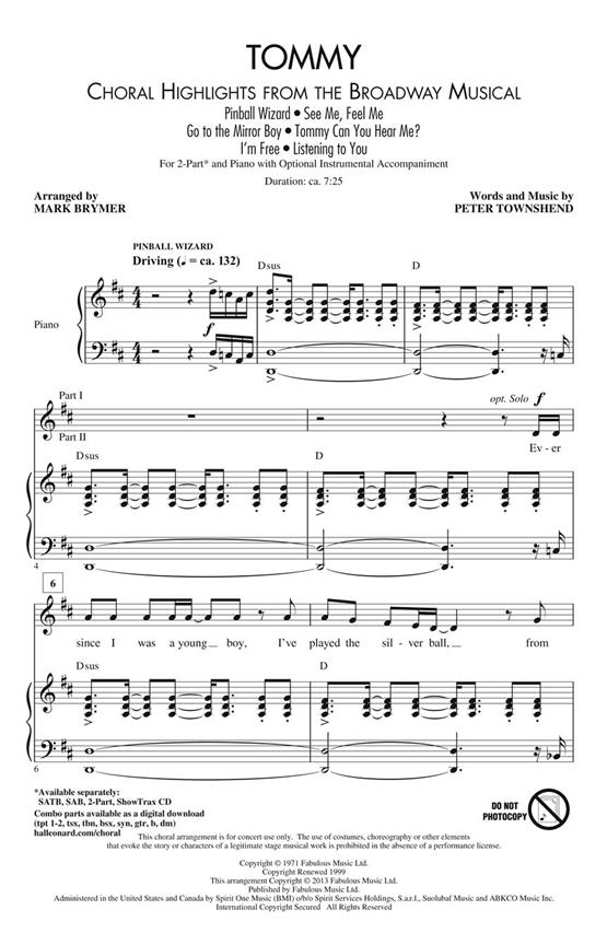 Tommy: Choral Highlights From The Broadway Musical (Arr. Brymer) (2-Part)