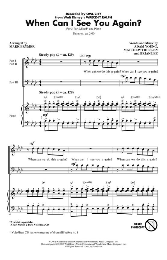 Owl City: When Can I See You Again (Arr. Brymer) (CD)