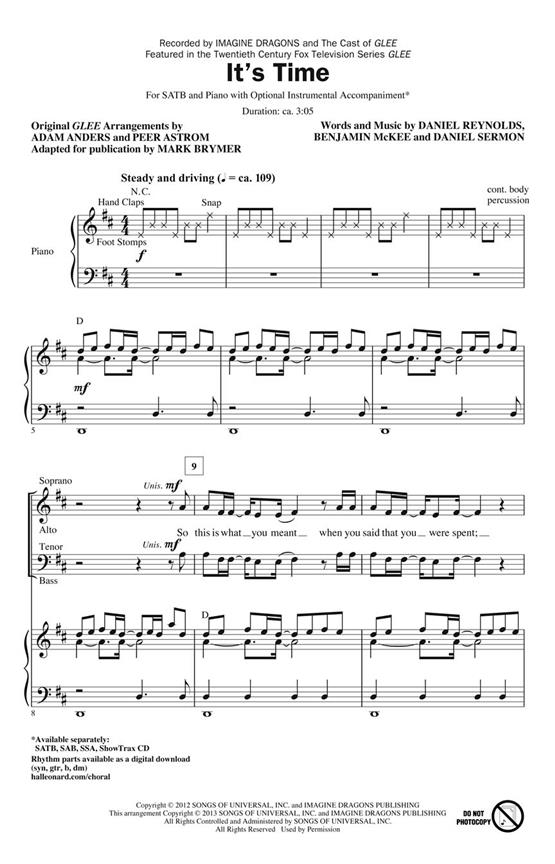 Imagine Dragons: It's Time (Arr. Anders) (ShowTrax CD)