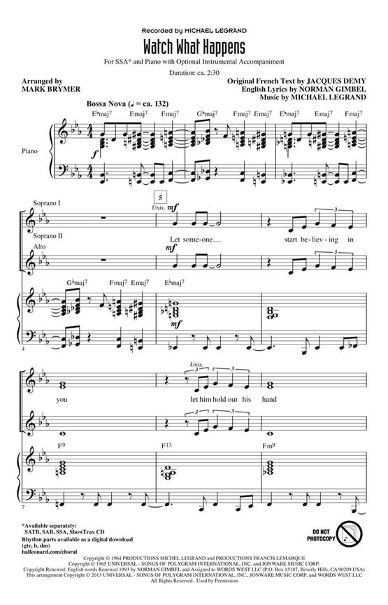 Michael Legrand: Watch What Happens (Arr. Brymer) (SSA)