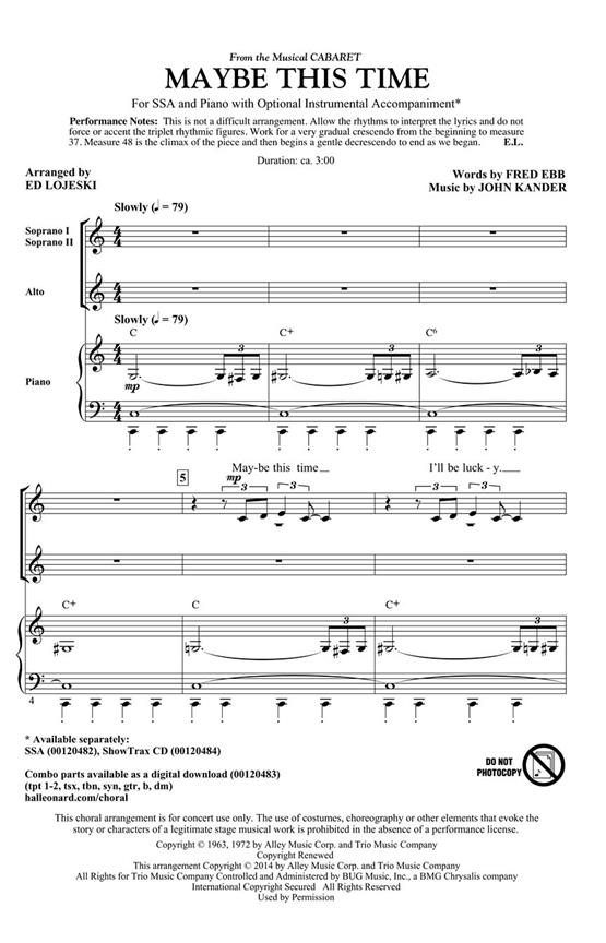 Maybe This Time - from Cabaret ShowTrax CD : ShowTrax CD
