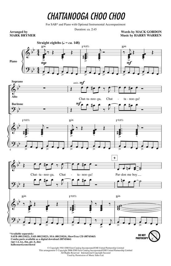Chattanooga Choo Choo (Arr. Brymer) (SAB)