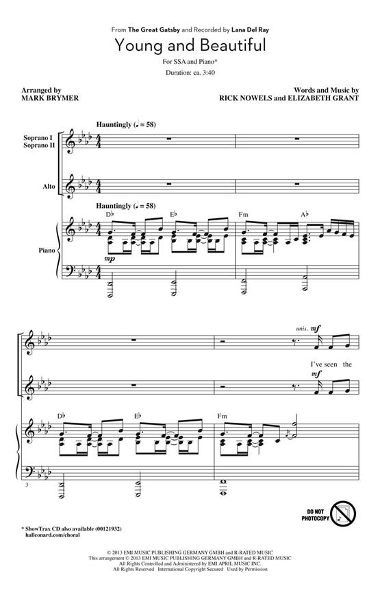 Lana Del Rey: Young And Beautiful (Arr. Brymer) (ShowTrax CD)