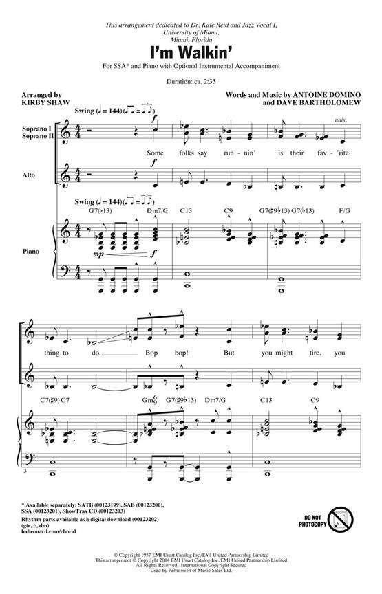 Fats Domino: I'm Walkin' (Arr. Kirby Shaw)