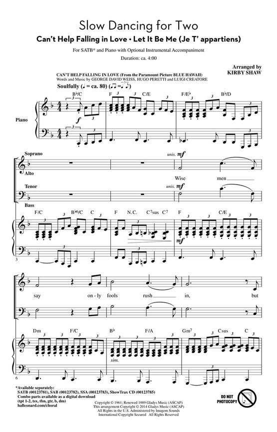 Slow Dancing for Two : Can't Help Falling in Love/Let It Be Me