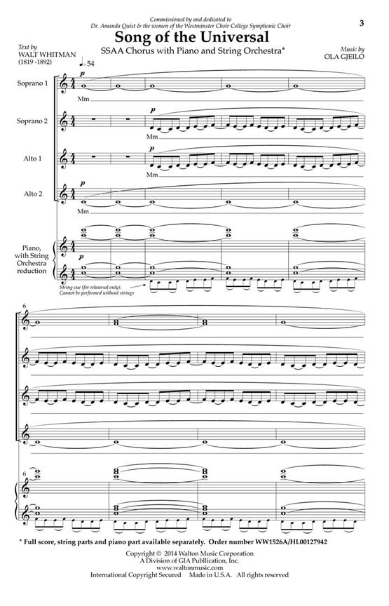 Gjeilo Ola Song Of The Universal String Orchestra Book