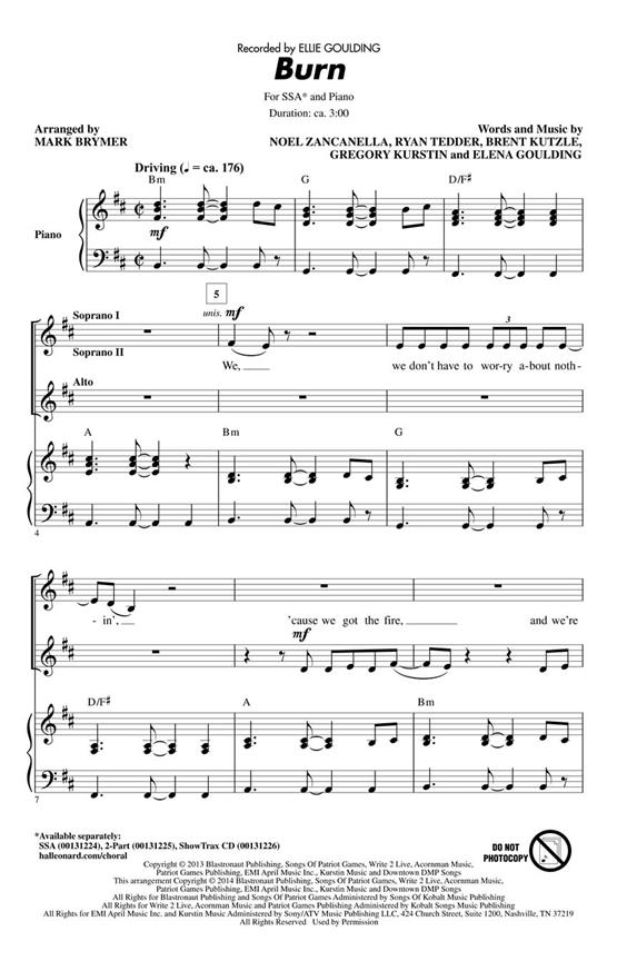 Ellie Goulding: Burn (Arr. Brymer) (ShowTrax CD)