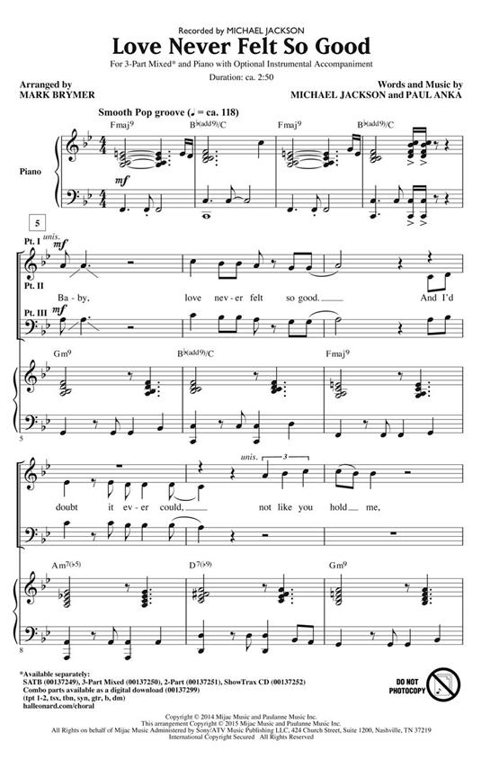 Michael Jackson: Love Never Felt So Good (Arr. Brymer) (3-Part)
