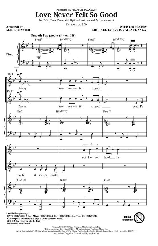 Michael Jackson: Love Never Felt So Good (Arr. Brymer) (2-Part)