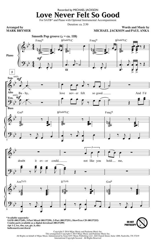 Michael Jackson: Love Never Felt So Good (Arr. Brymer) (ShowTrax CD)