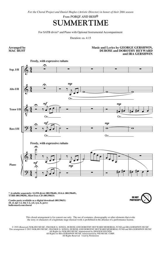 Summertime - from Porgy and Bess ShowTrax CD : ShowTrax CD