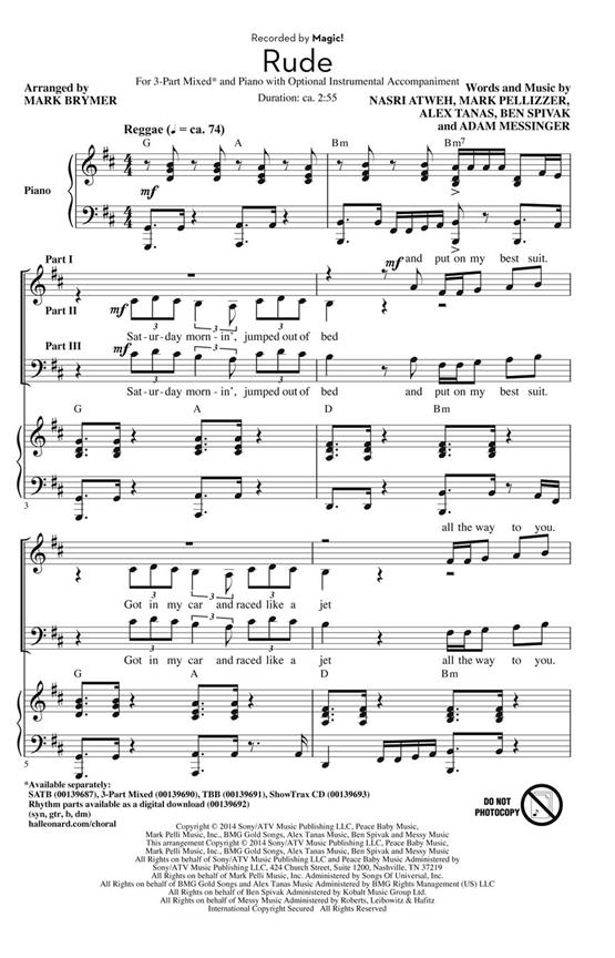 Magic!: Rude (Arr. Brymer) (3-Part)