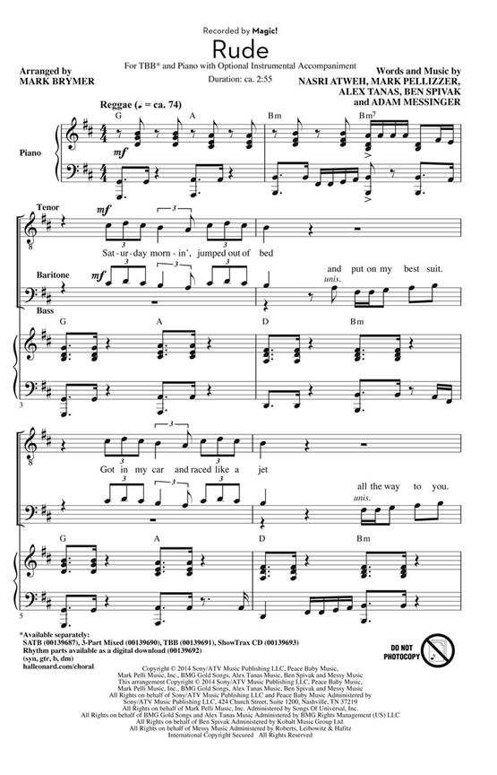 Magic!: Rude (Arr. Brymer) (TBB)