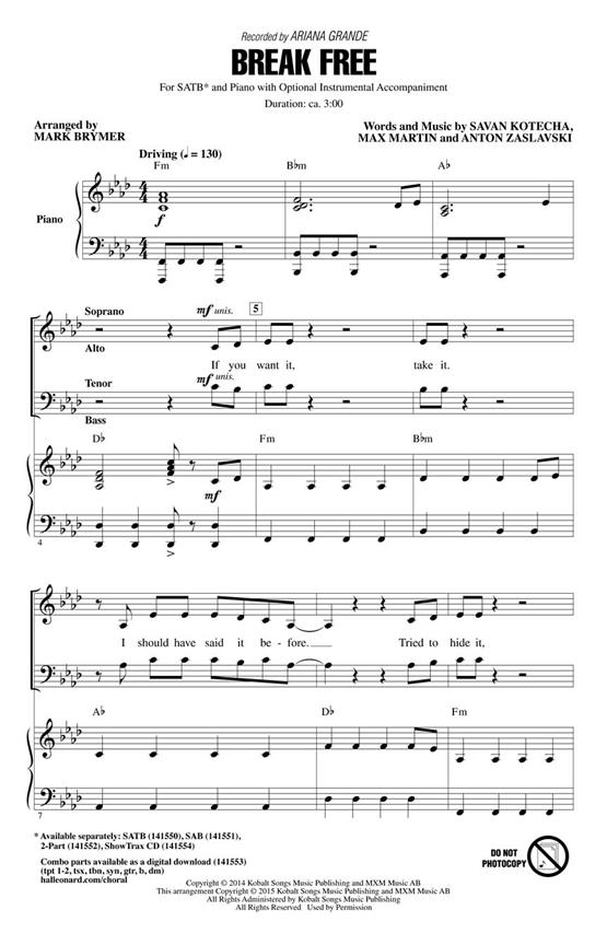 Ariana Grande: Break Free (Arr. Brymer) (ShowTrax CD)