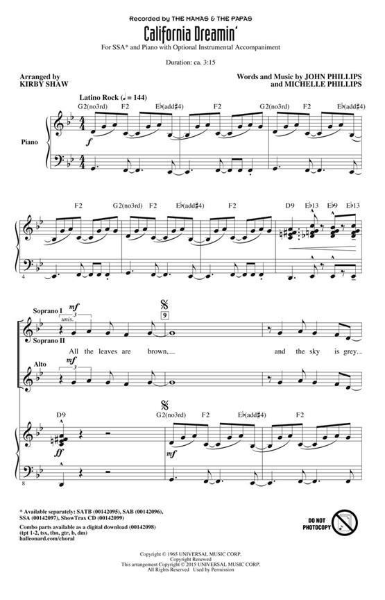 Mamas & Papas: California Dreamin' (SSA)