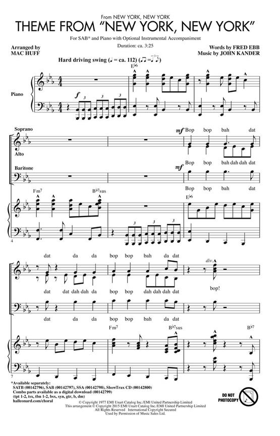 Theme From "New York, New York" (SAB Songbook)