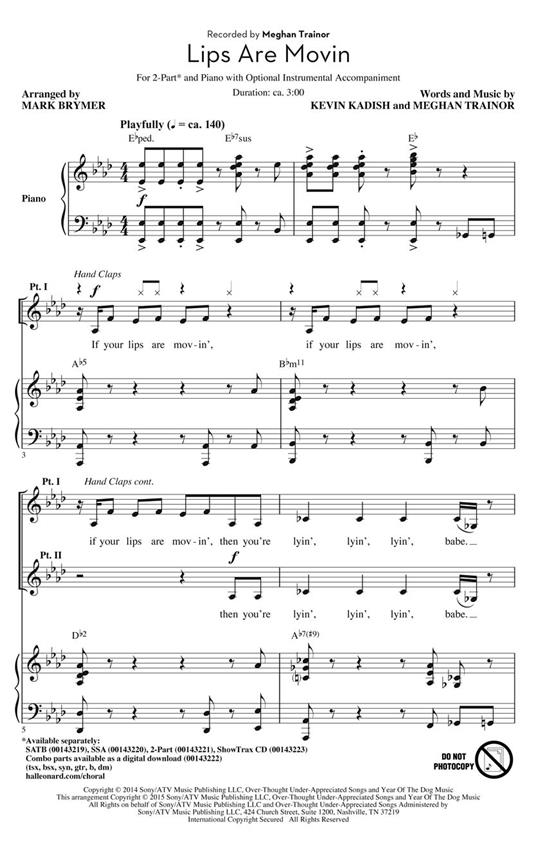 Meghan Trainor: Lips Are Movin (Arr. Brymer) (2-Part)