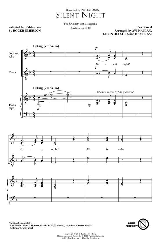 Pentatonix: Silent Night (Arr. Emerson) (ShowTrax CD)