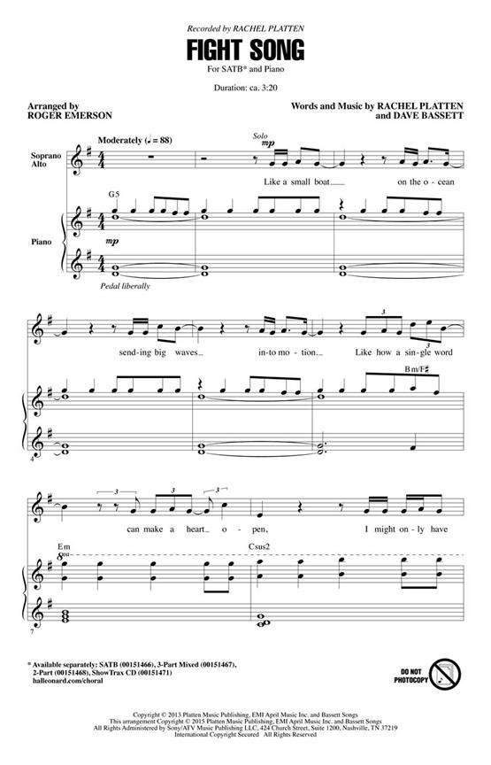 Rachel Platten: Fight Song (Arr. Emerson) (ShowTrax CD)