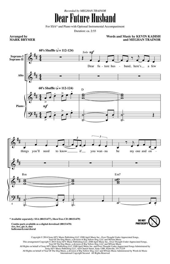 Meghan Trainor: Dear Future Husband arr, Mark Brymer (ShowTrax CD)