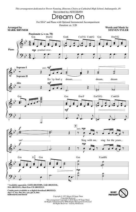 Aerosmith: Dream On (Arr. Brymer) (SSA)