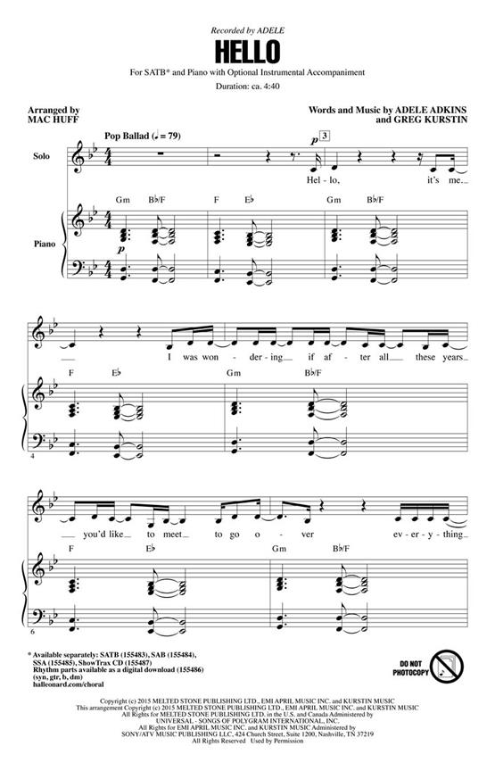 Adele: Hello (Arr. Huff) (ShowTrax CD)