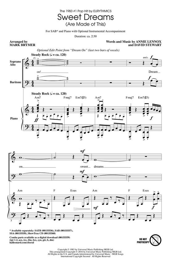 Eurhythmics: Sweet Dreams (SSA Songbook)