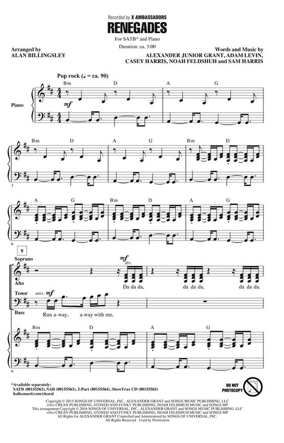 X Ambassadors: Renegades (Arr. Billingsley) (ShowTrax CD)