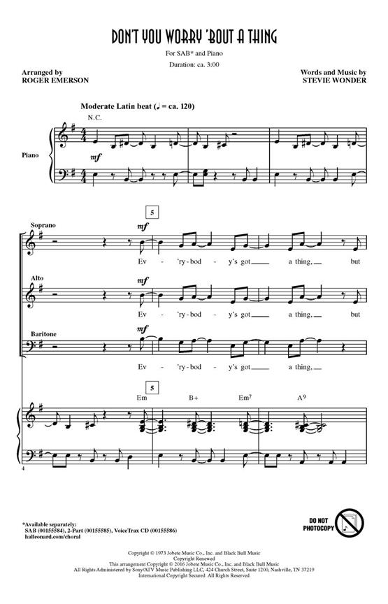 Stevie Wonder: Don't You Worry 'Bout A Thing (Arr. Roger Emerson) - VoiceTrax CD