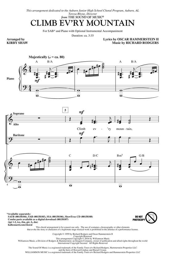Climb Every Mountain arr. Kirby Shaw (SAB)
