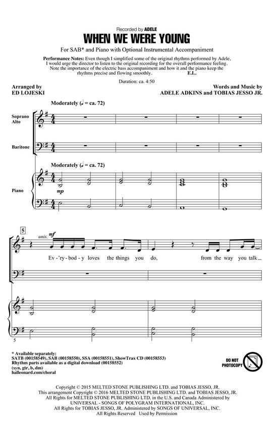 Adele: When We Were Young (SAB Songbook)