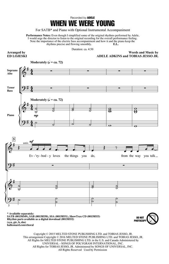 Adele: When We Were Young (Arr. Lojesk) (ShowTrax CD)