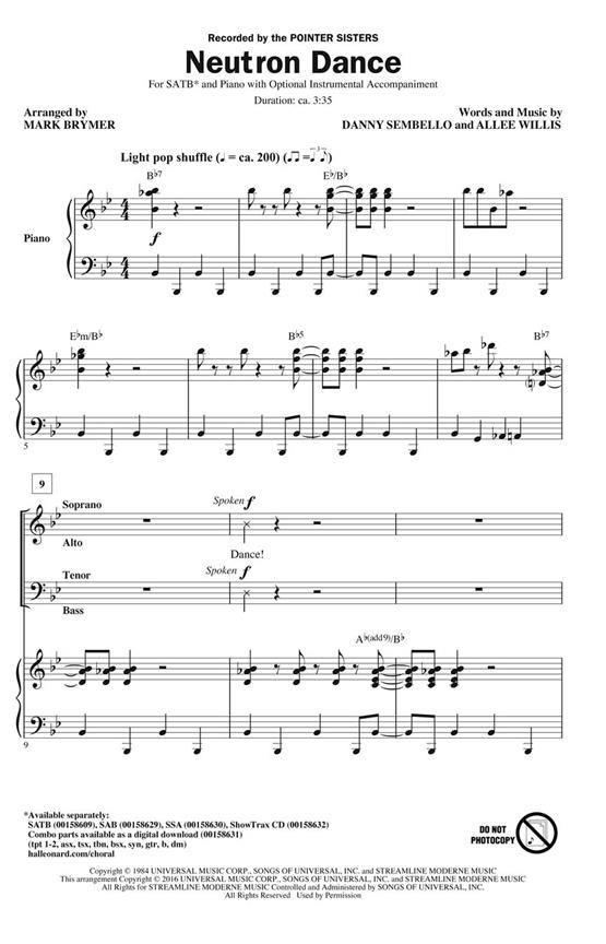 Pointer Sisters: Neutron Dance (Arr. Brymer) (ShowTrax CD)