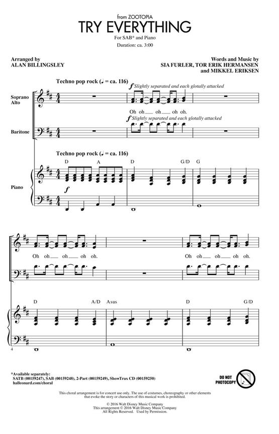 Shakira: Try Everything (From 'Zootopia') (Arr. Billingsley) (SAB)