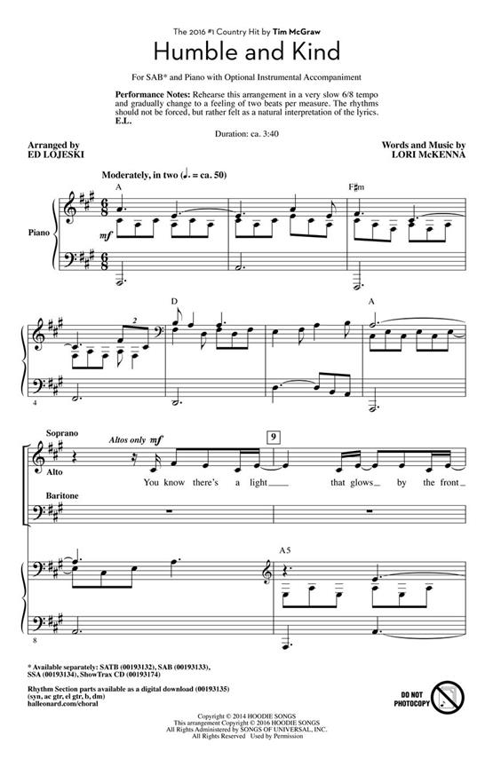 Tim McGraw: Humble And Kind (Arr. Lojeski) (SAB)