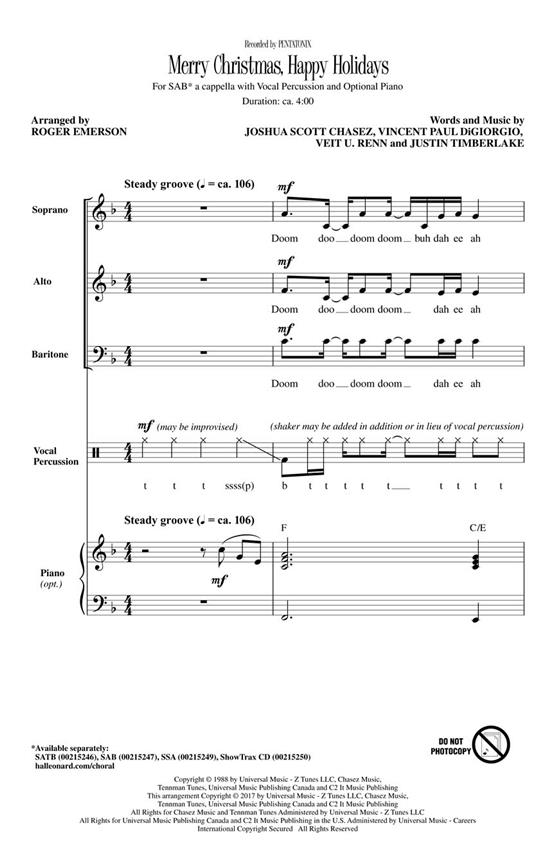Pentatonix: Merry Christmas, Happy Holidays (Arr. Emerson) (SAB)