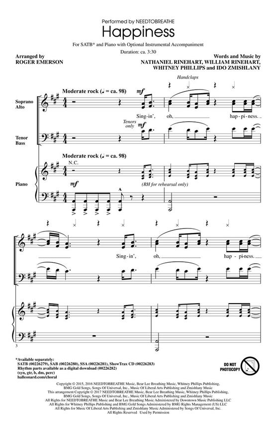 NEEDTOBREATHE: Happiness (Arr. Emerson) (ShowTrax CD)