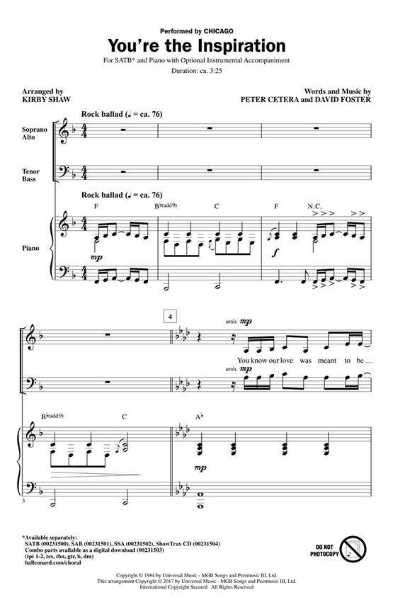Chicago: You're The Inspiration (Arr. Shaw) (ShowTrax CD)
