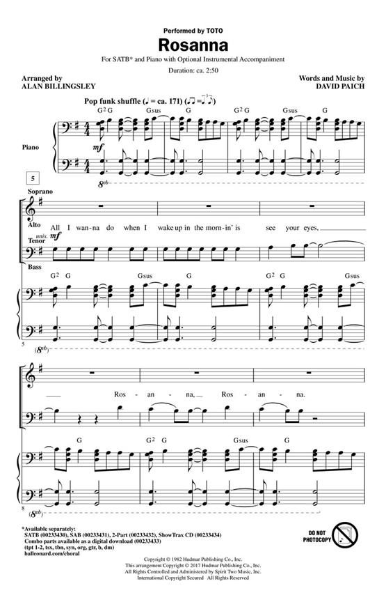 Toto: Rosanna (Arr. Billingsley) (ShowTrax CD)