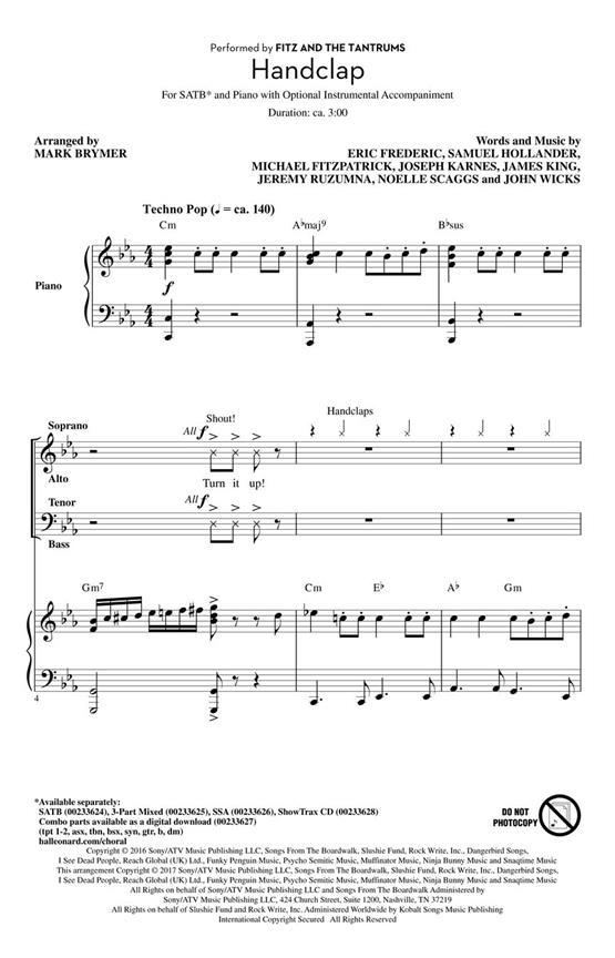 Fitz And The Tantrums: Handclap (Arr. Brymer) (ShowTrax CD)