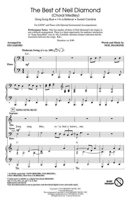 The Best of Neil Diamond : (Choral Medley)