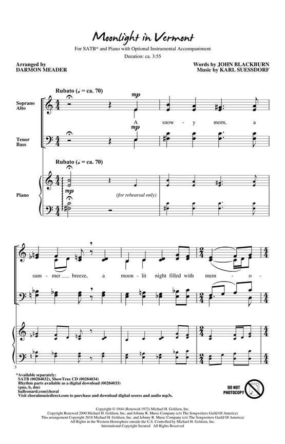 Moonlight In Vermont : Vocal Jazz Series