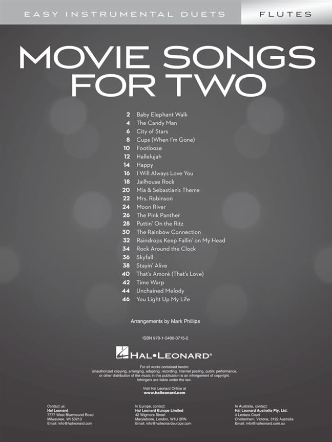 Movie Songs for Two Flutes : Easy Instrumental Duets