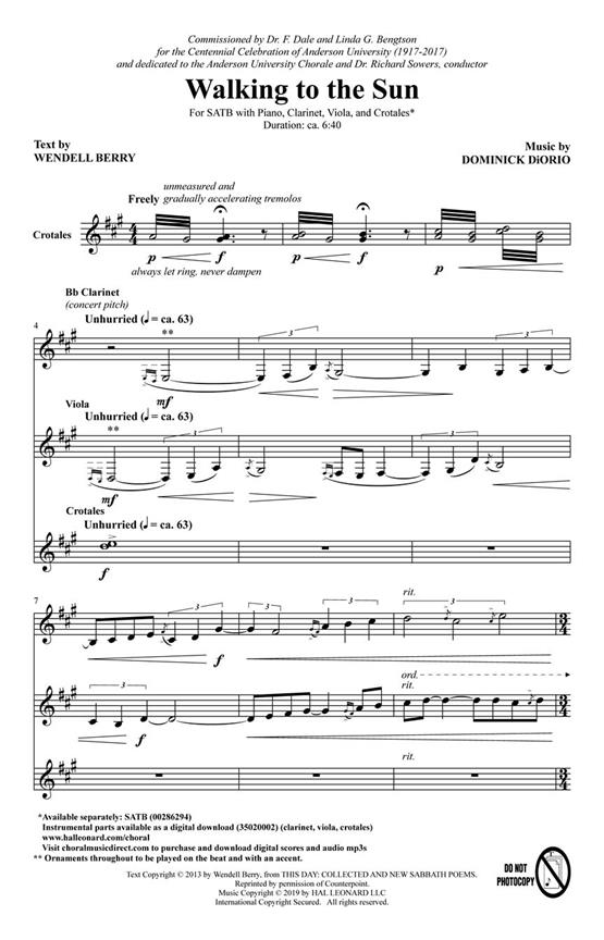 Walking to the Sun : Dale Warland Choral Series