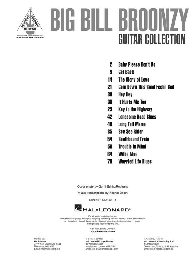 Big Bill Broonzy Guitar Collection : Guitar Recorded Versions Authentic Transcriptions with Notes and Tab