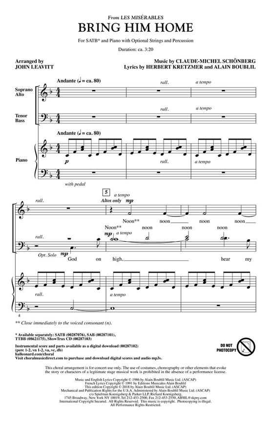 Bring Him Home : (from Les Misérables)
