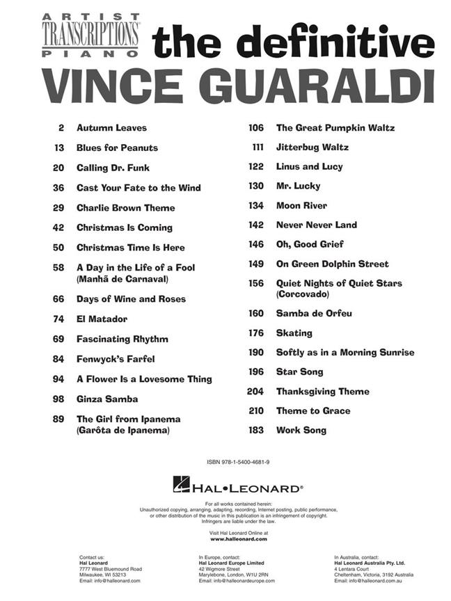 The Definitive Vince Guaraldi : Artist Transcriptions for Piano