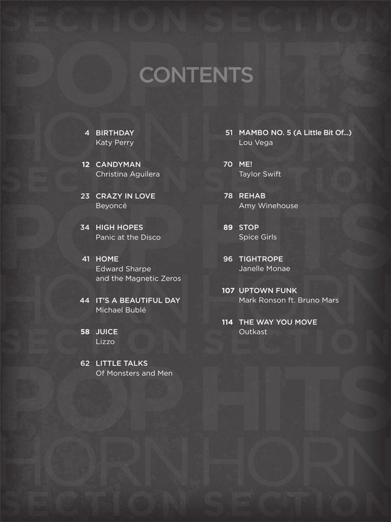 Pop Hits Horn Section : Note-for-Note Transcriptions