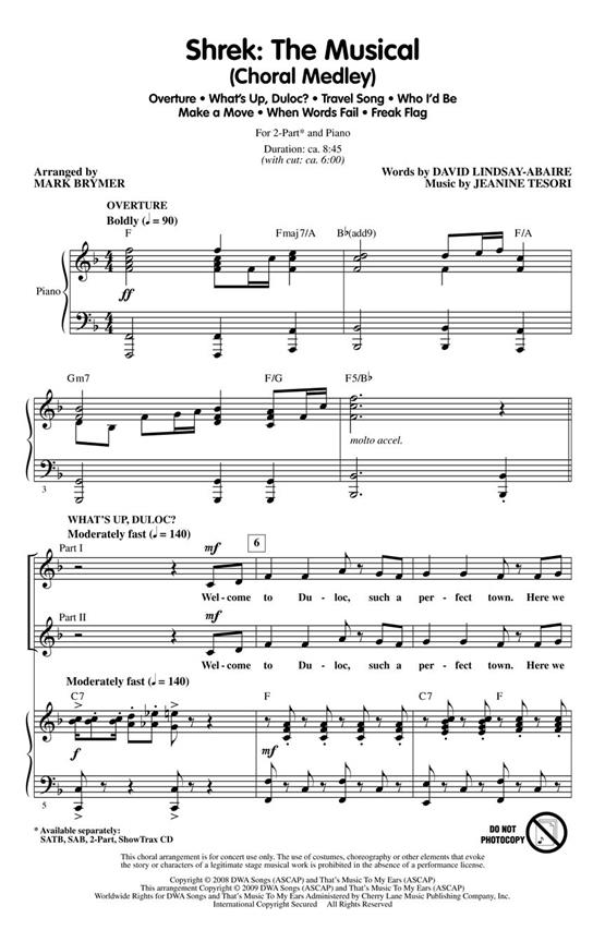 Jeanine Tesori: Shrek The Musical (Choral Medley) (Arr. Brymer) (2-Part)